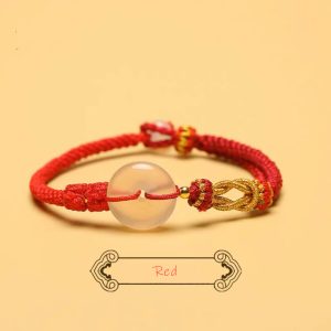 ‌Natural Agate Double Circle Pendant Bracelet - Handwoven Couple's Cord Set