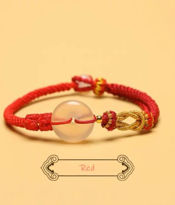 ‌Natural Agate Double Circle Pendant Bracelet - Handwoven Couple's Cord Set