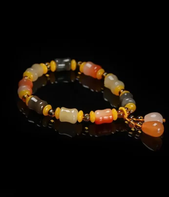 Natural Golden Silk Jade Bracelet Jade Bamboo Joint Beaded Jewelry