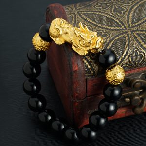 ‌Feng Shui Pi Xiu Bracelet - Gold Sand & Glaze Beads for Wealth Protection
