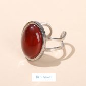 ‌oval agate and tiger's eye titanium steel ring