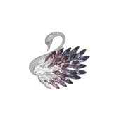 ‌elegant and fashionable crystal blue red ombré swan brooch for winter coats