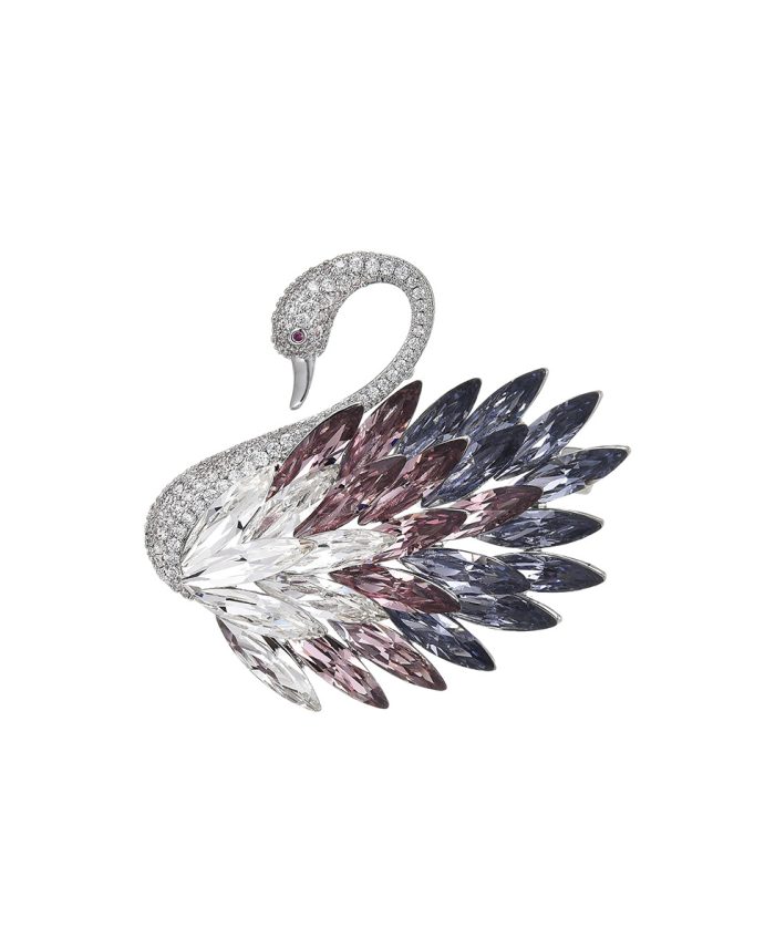 ‌elegant and fashionable crystal blue red ombré swan brooch for winter coats