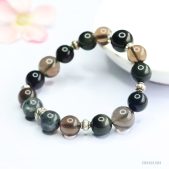 natural crystal five elements prayer bracelet with black obsidian
