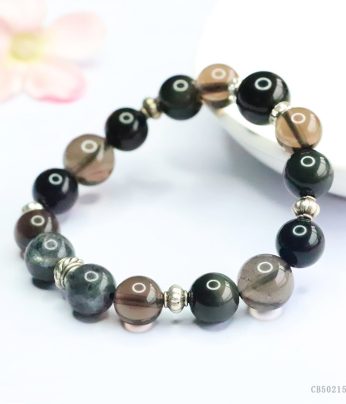 natural crystal five elements prayer bracelet with black obsidian