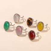 ‌oval agate and tiger's eye titanium steel ring