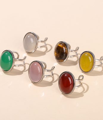 ‌oval agate and tiger's eye titanium steel ring