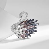 ‌elegant and fashionable crystal blue red ombré swan brooch for winter coats