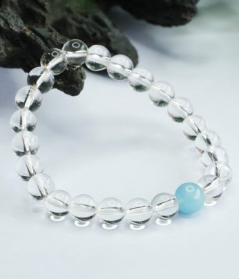 natural clear quartz beaded bracelet & aquamarine charm bracelet