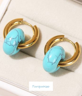 rose quartz tiger's eye black onyx beads blue turquoise‌ titanium alloy earrings