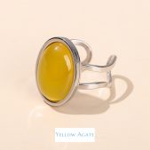 ‌oval agate and tiger's eye titanium steel ring