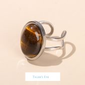 ‌oval agate and tiger's eye titanium steel ring