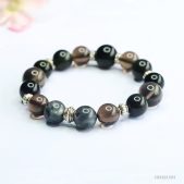 natural crystal five elements prayer bracelet with black obsidian