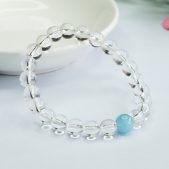 natural clear quartz beaded bracelet & aquamarine charm bracelet