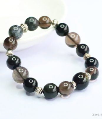 natural crystal five elements prayer bracelet with black obsidian