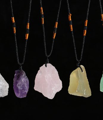 ‌Natural Untreated Raw Crystal Cluster Irregular Gemstone Black Cord Necklace