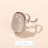 ‌oval agate and tiger's eye titanium steel ring