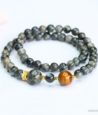 natural tiger's eye beaded bracelet & black onyx double wrap bracelet