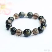natural crystal five elements prayer bracelet with black obsidian