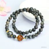 natural tiger's eye beaded bracelet & black onyx double wrap bracelet
