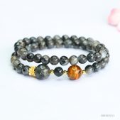 natural tiger's eye beaded bracelet & black onyx double wrap bracelet