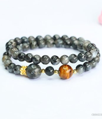 natural tiger's eye beaded bracelet & black onyx double wrap bracelet